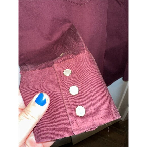 Real Ranch Men's Burgandy Thick Twill Western Work Shirt Small Pearl Snap EUC - Picture 2 of 6